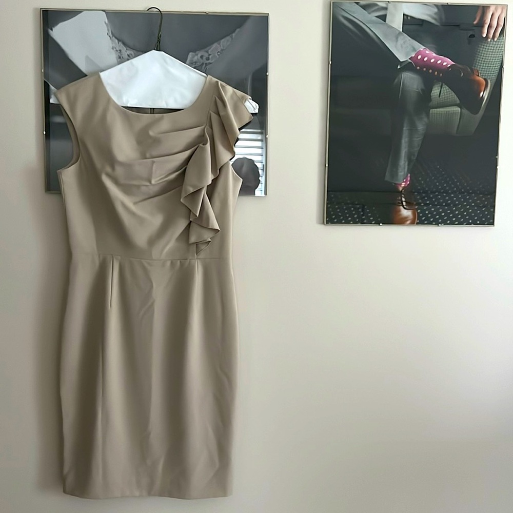 CALVIN KLEIN ruffled tan dress